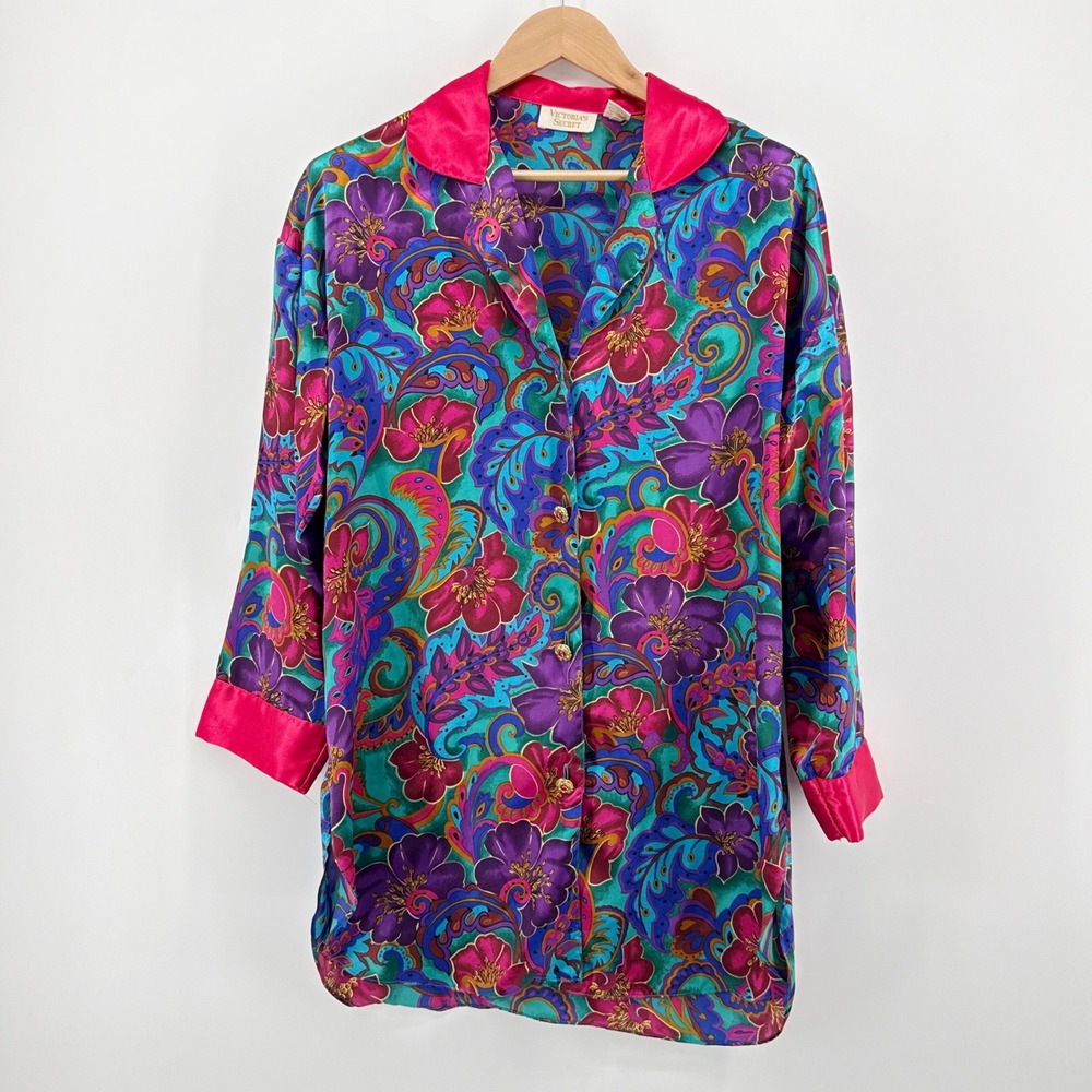 Vintage Victoria's Secret Gold Label‎ Pajamas S Petite Floral Paisley Satin 90s